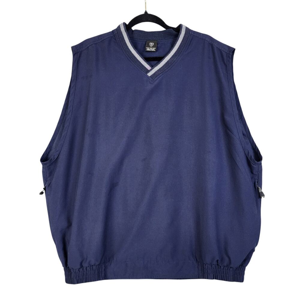 Nike Golf Mens Pullover V Neck Vest Size XL Navy Blue Zip Pocket Windbreaker Y2K